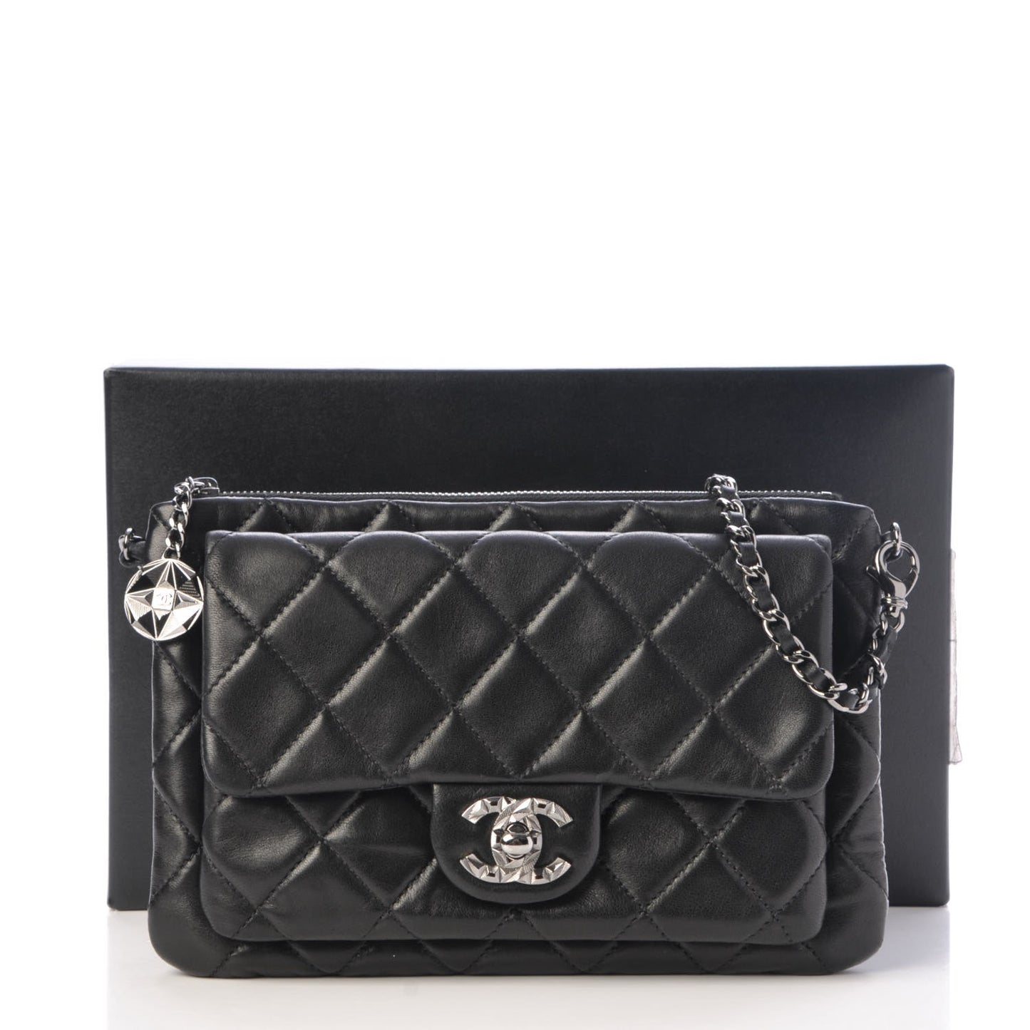 Lambskin Quilted Mineral Nights Flap Wristlet Black