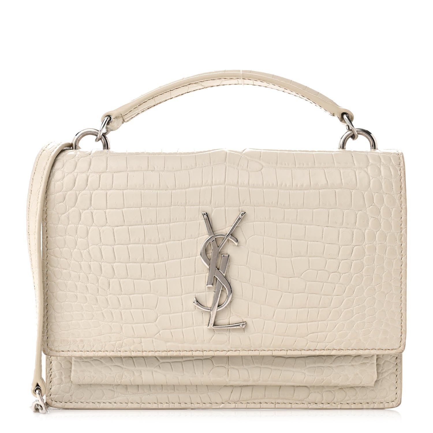 Saint Laurent Calfskin Crocodile Embossed Monogram Sunset Chain Wallet Blanc Vintage 1 of 10