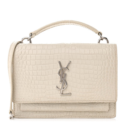 Saint Laurent Calfskin Crocodile Embossed Monogram Sunset Chain Wallet Blanc Vintage 1 of 10