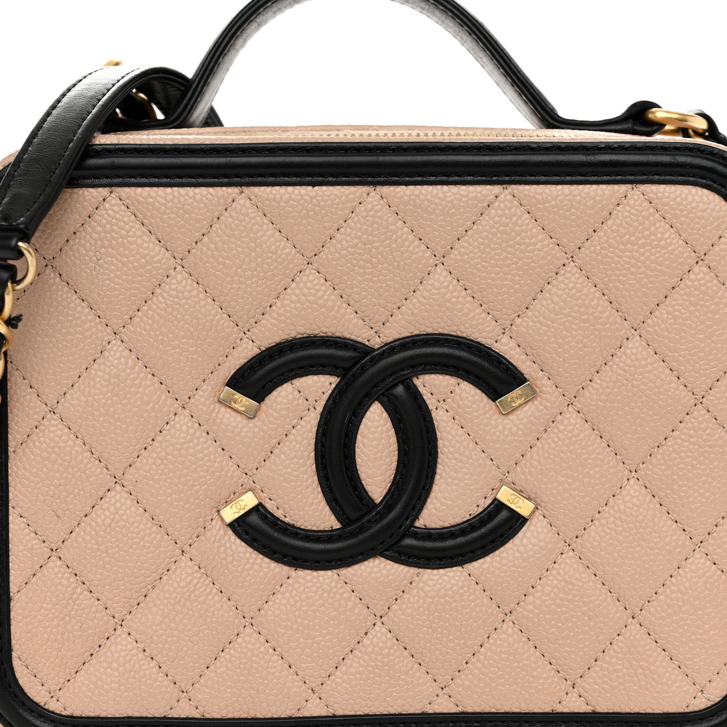 Caviar Quilted Medium CC Filigree Vanity Case Beige Black