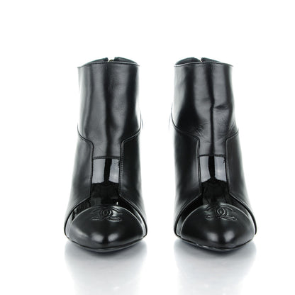 Chanel Patent Lambskin CC Cap Toe Ankle Booties 37 Black 2 of 9