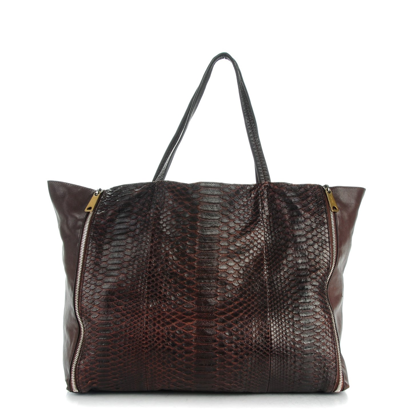 Python Lambskin Horizontal Zipper Gusset Cabas