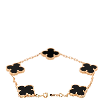 Van Cleef & Arpels 18K Yellow Gold Black Onyx 5 Motifs Vintage Alhambra Bracelet 2 of 4
