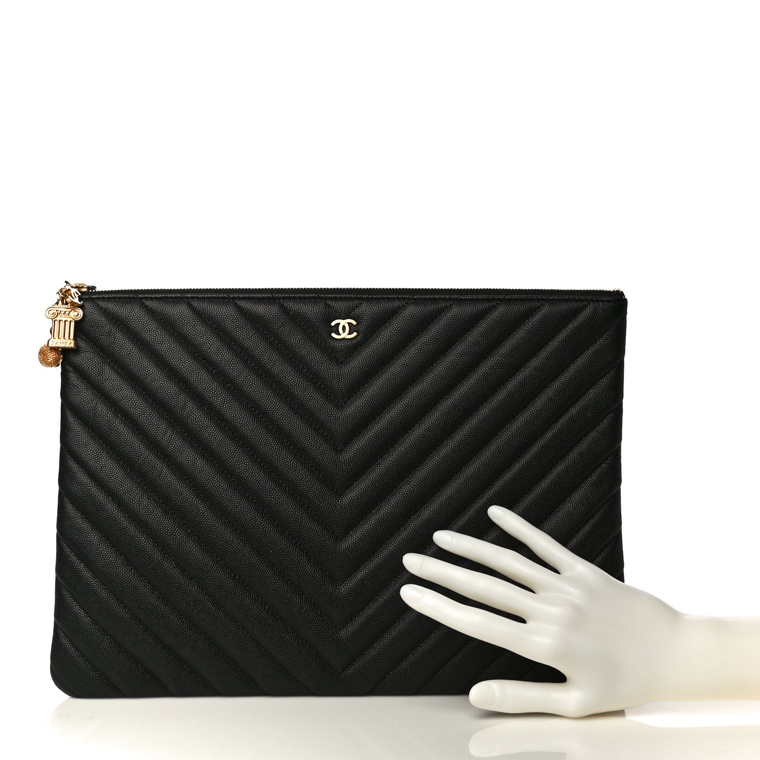 Chanel Caviar Chevron Quilted Medium Cosmetic Case Black 2 of 10