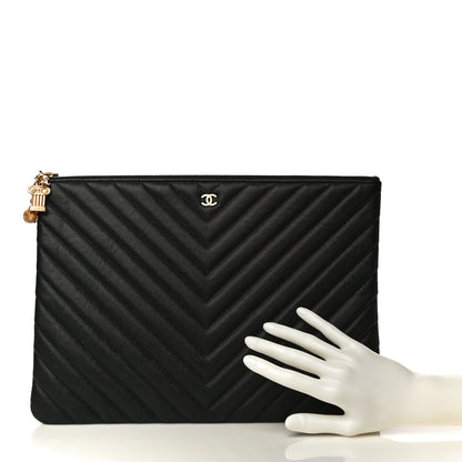 Chanel Caviar Chevron Quilted Medium Cosmetic Case Black 2 of 10