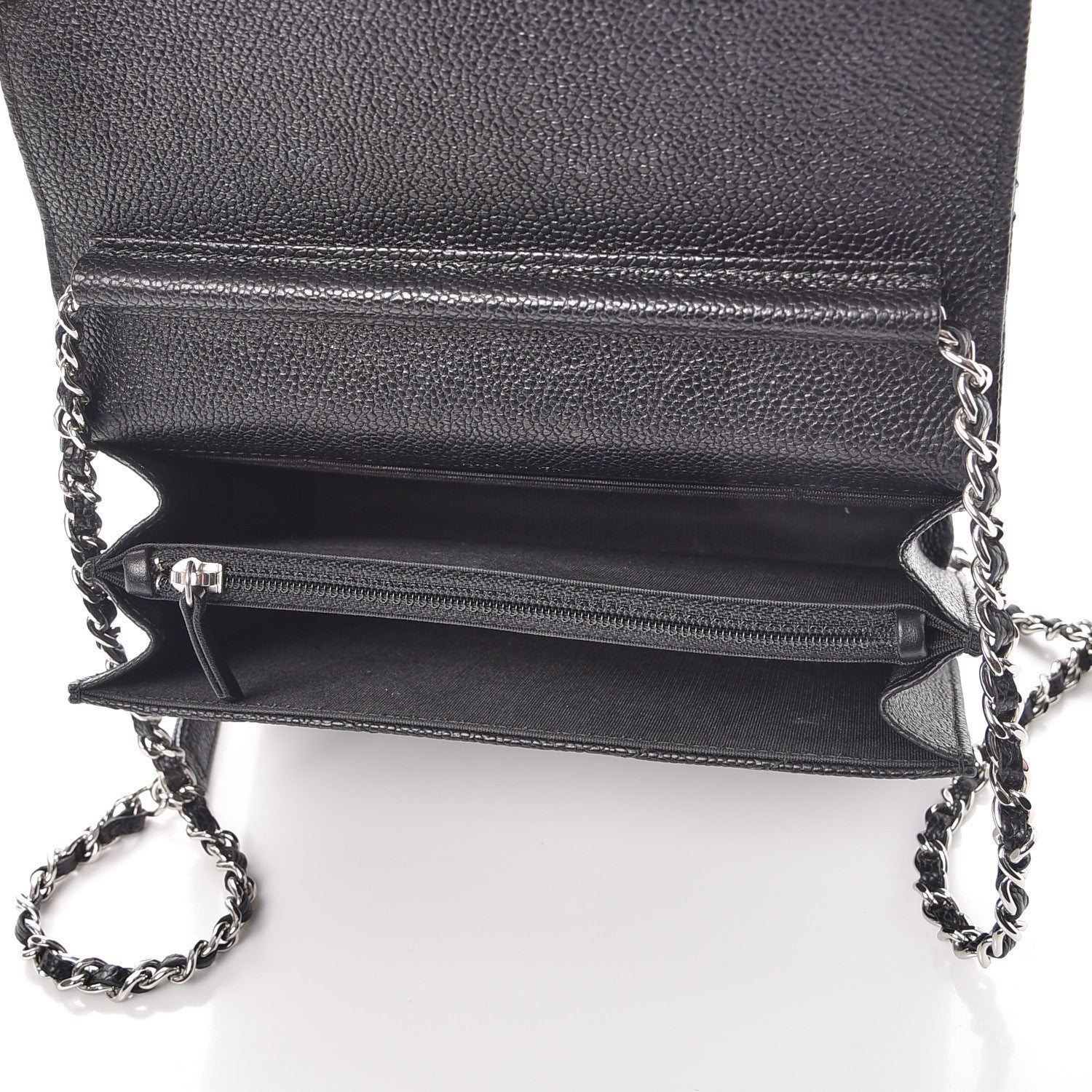 Chanel Caviar Chevron Quilted Square Wallet On Chain WOC Black 5 of 9