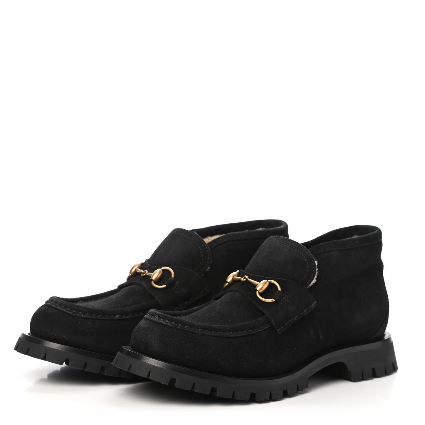 Suede Shearling Mens Harald Horsebit Ankle Boots 8 Black Butterscotch