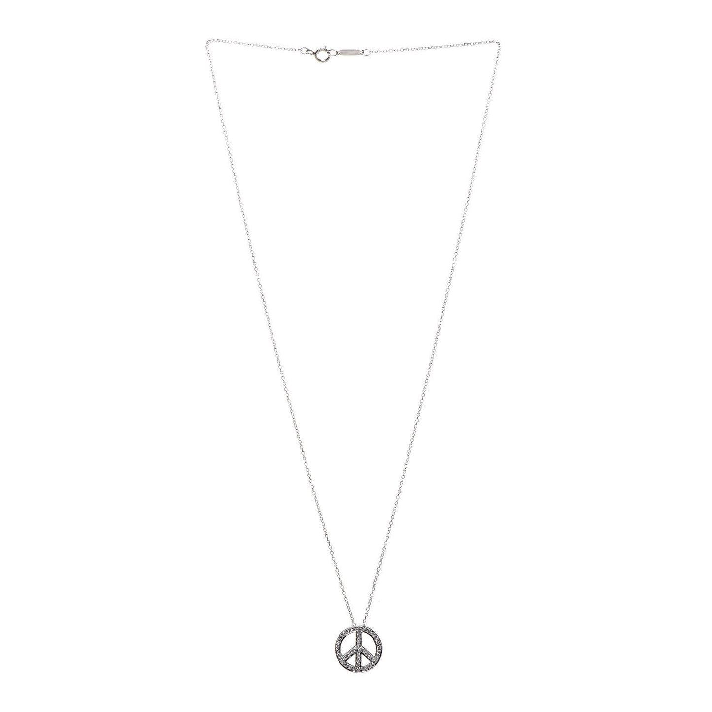 Platinum Diamond Small Peace Sign Pendant Necklace