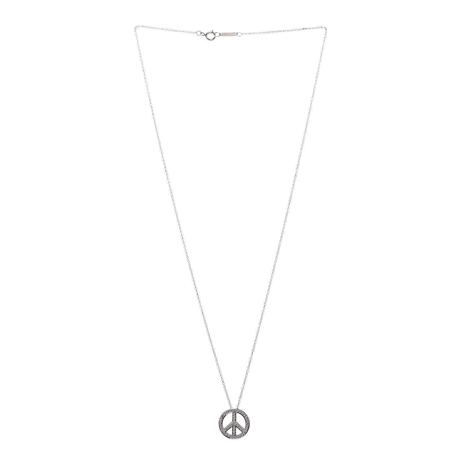 Tiffany Platinum Diamond Small Peace Sign Pendant Necklace 3 of 7