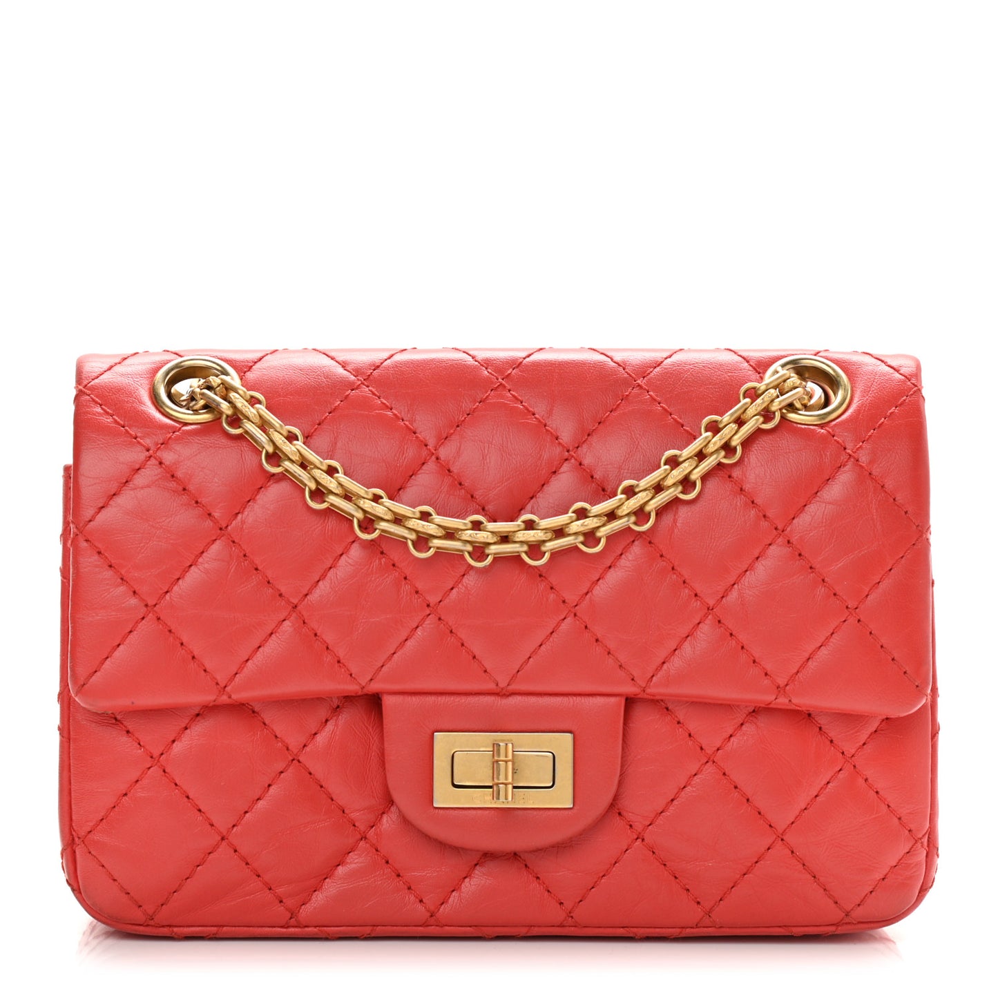 Aged Calfskin Quilted 2.55 Reissue Mini Flap Red