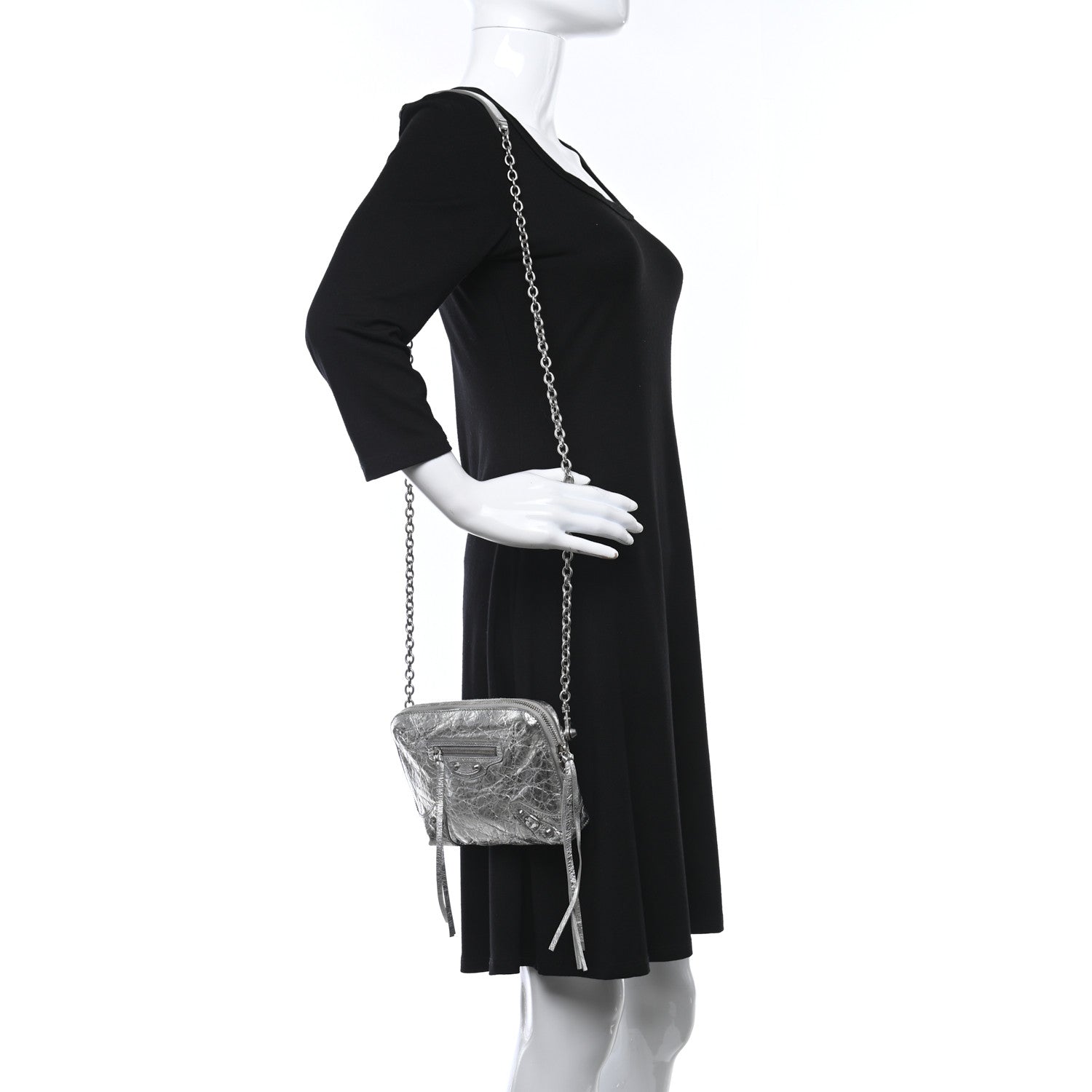 Balenciaga Metallic Calfskin Classic Silver Hardware Pouch With A Chain Crossbody Silver 2 of 9