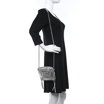Balenciaga Metallic Calfskin Classic Silver Hardware Pouch With A Chain Crossbody Silver 2 of 9