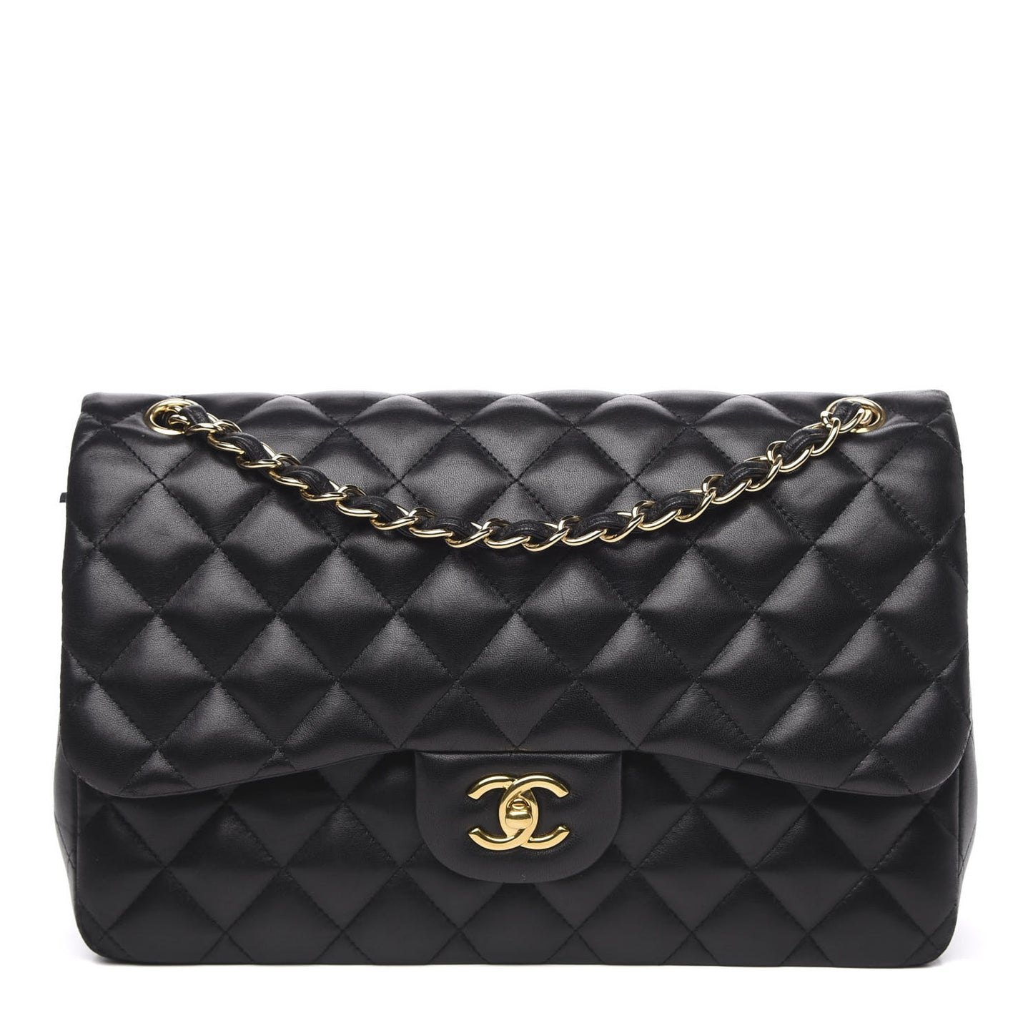 Lambskin Quilted Jumbo Double Flap Black