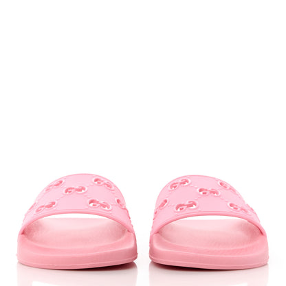 Gucci Rubber GG Monogram Perforated Womens Slide Sandals 38 Rose Box 2 of 8