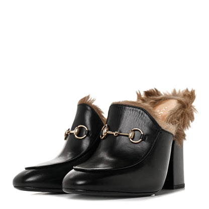 Gucci Malaga Kid Fur Princetown High Heel Mules 40 Black Naturale 3 of 7