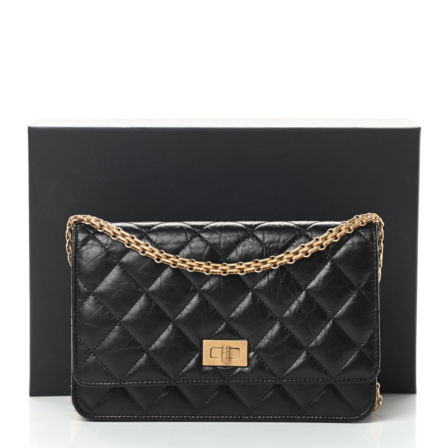Aged Calfskin Quilted Reissue Wallet On Chain WOC Black