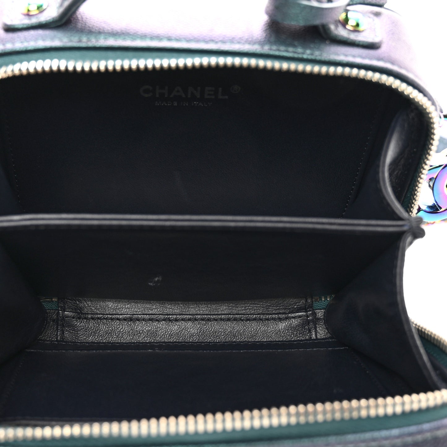 Iridescent Caviar Quilted Small CC Filigree Vanity Case Dark Turquoise