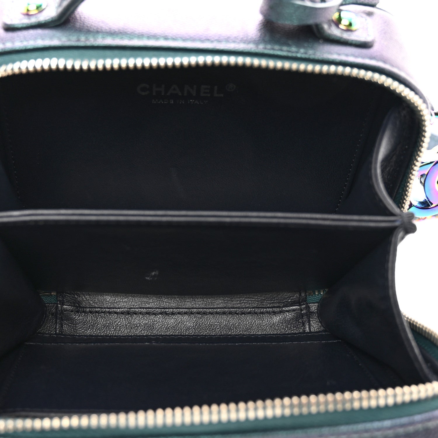 Chanel Iridescent Caviar Quilted Small CC Filigree Vanity Case Dark Turquoise 6 of 11