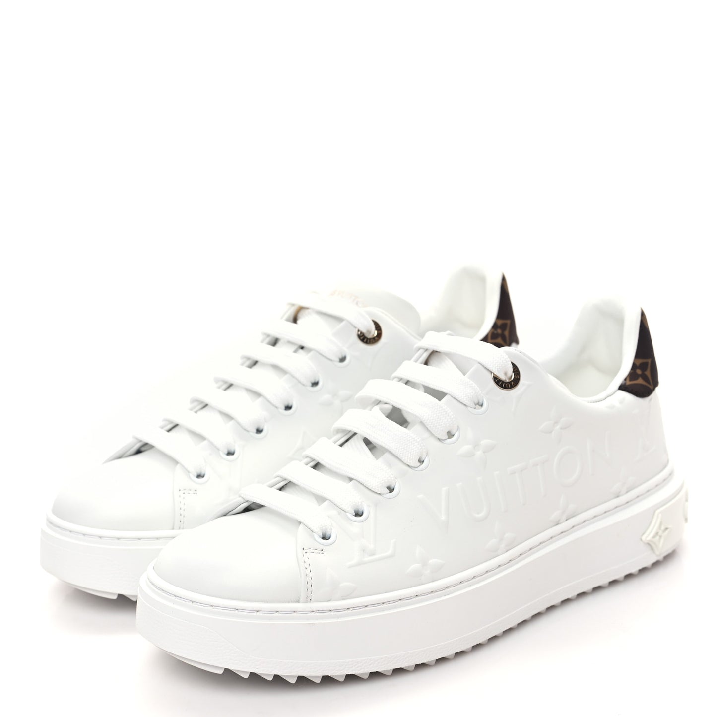 Lambskin Embossed Monogram Time Out Sneakers 39 White