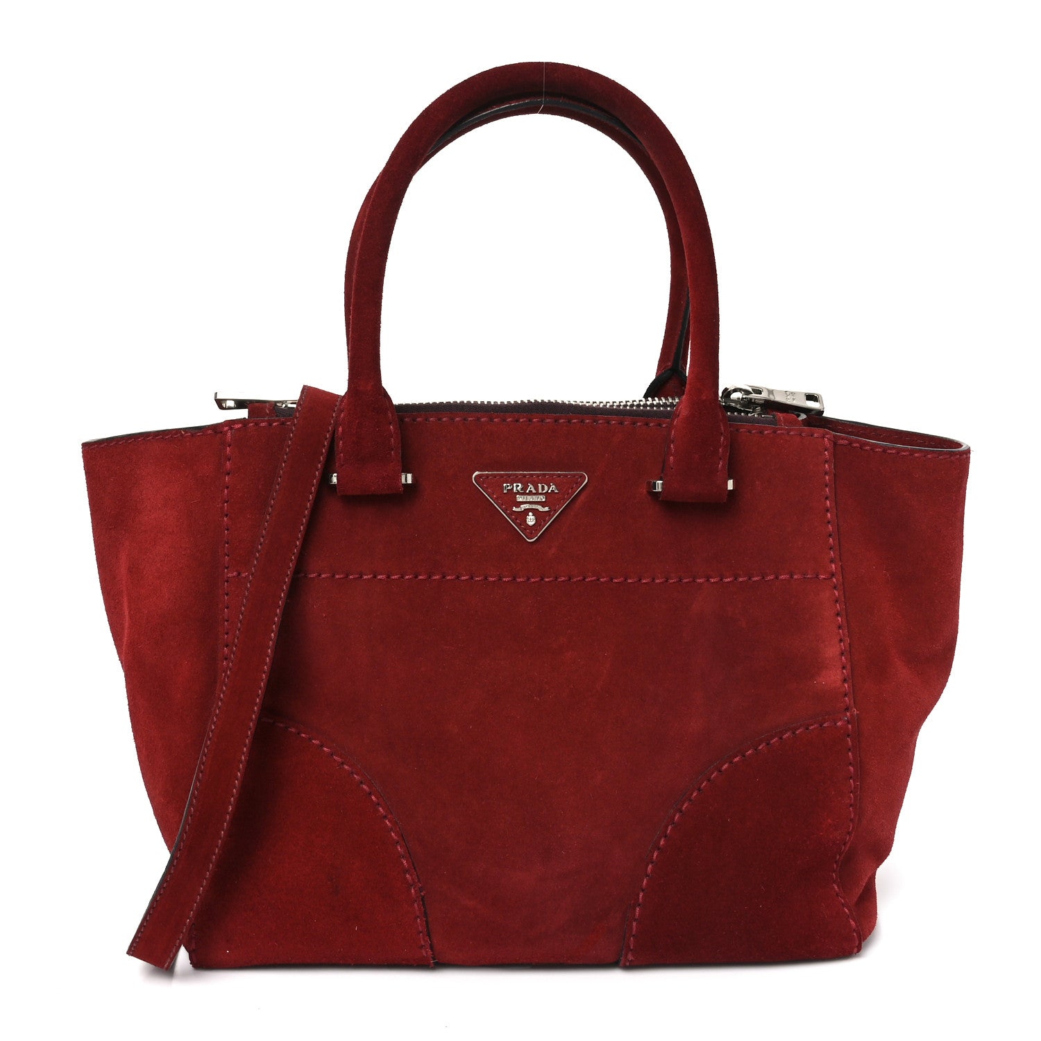 Prada Suede Scamosciato Stitched Small Twin Pocket Tote Porpora 1 of 9