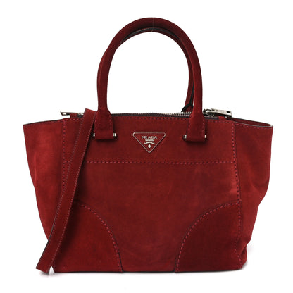 Prada Suede Scamosciato Stitched Small Twin Pocket Tote Porpora 1 of 9