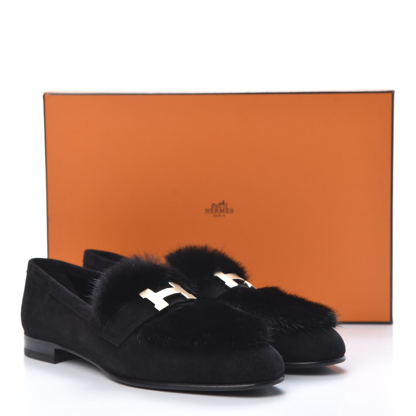 Mink Fur Suede Goatskin Paris Loafers 37 Black