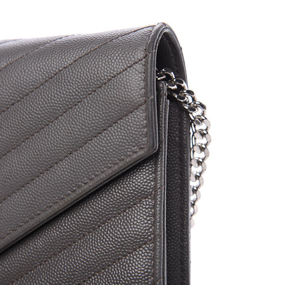 Saint Laurent Grain De Poudre Matelasse Chevron Monogram Chain Wallet Fog 9 of 12