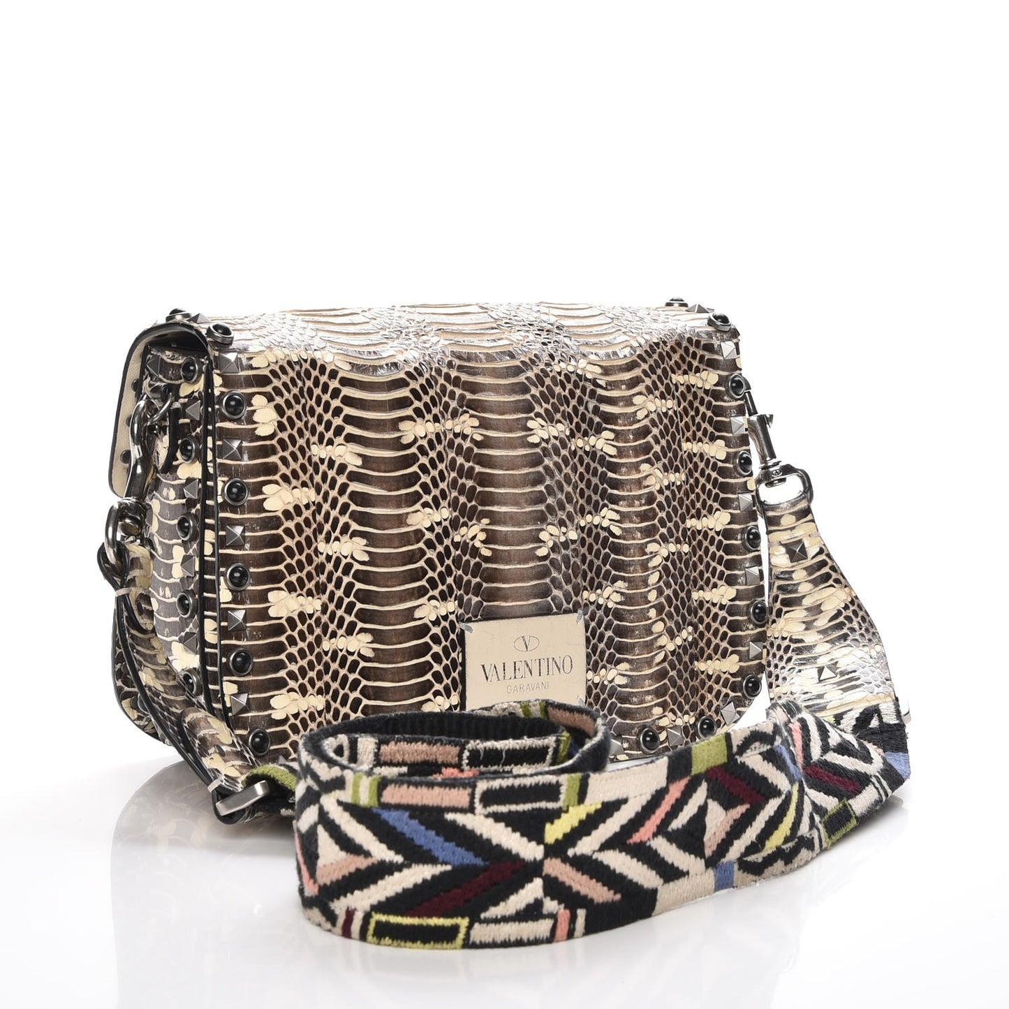Roccia Watersnake Medium Guitar Strap Rockstud Rolling Flap Saddle Bag