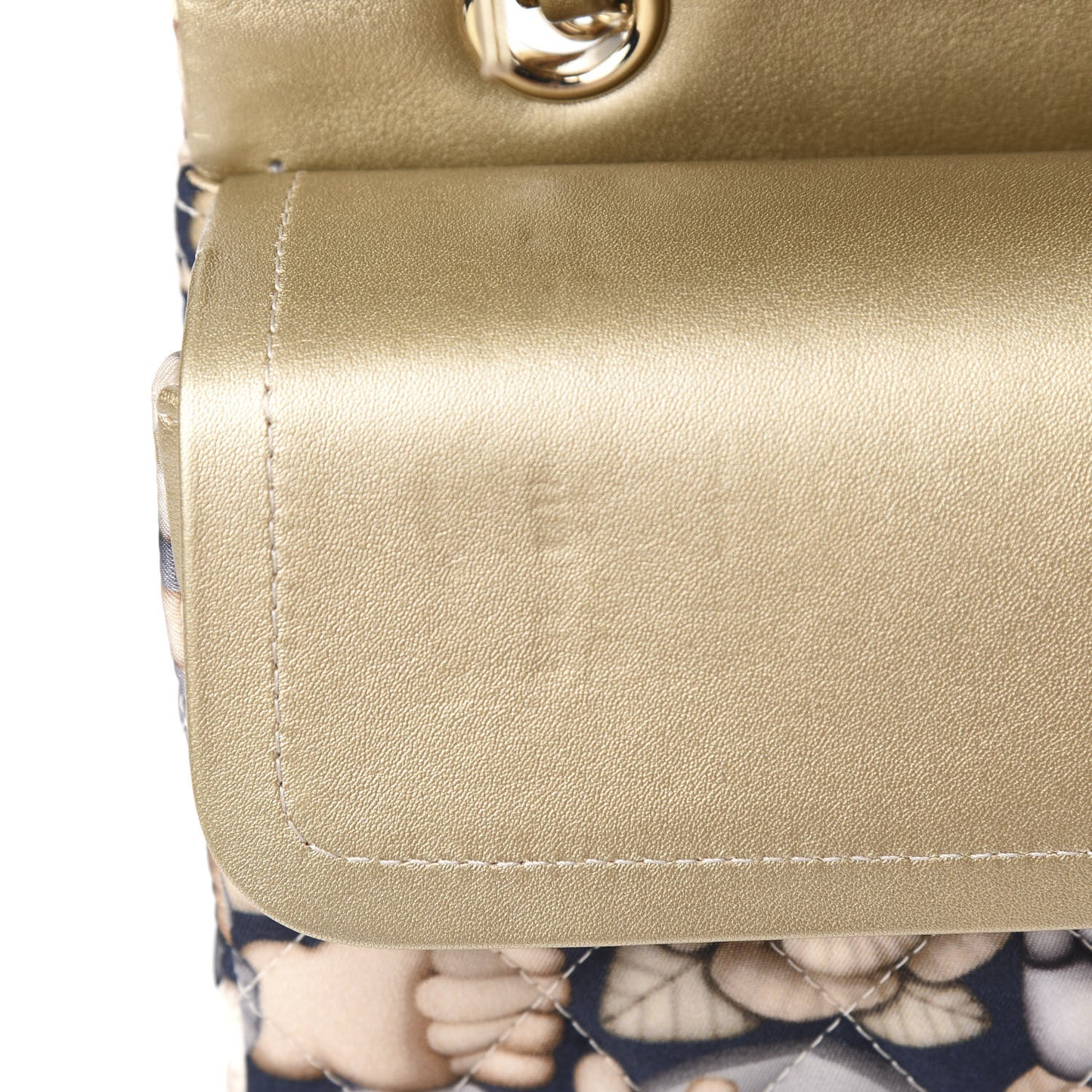 Nylon Quilted Medium Cat Emoticon Double Flap Navy Gold