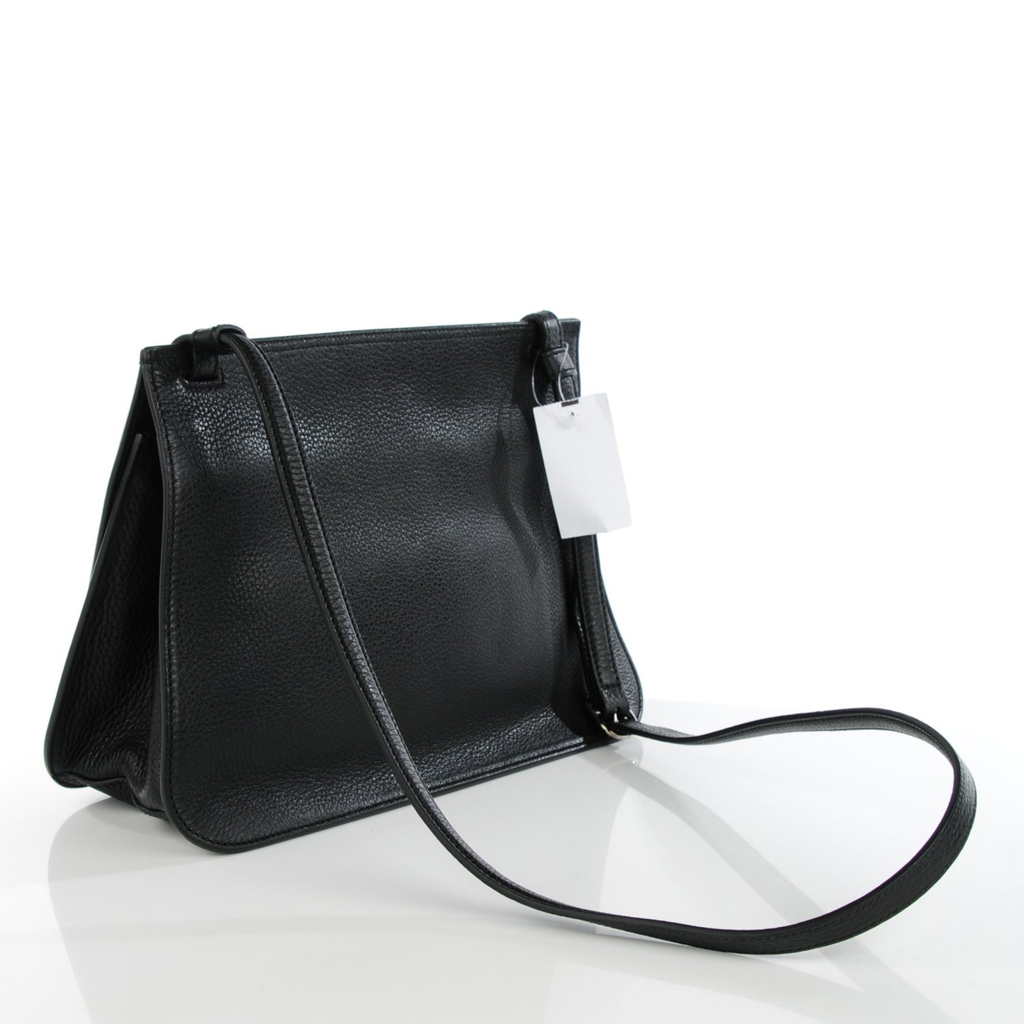 Pebbled Calfskin Medium Bamboo Daily Flap Shoulder Bag Black