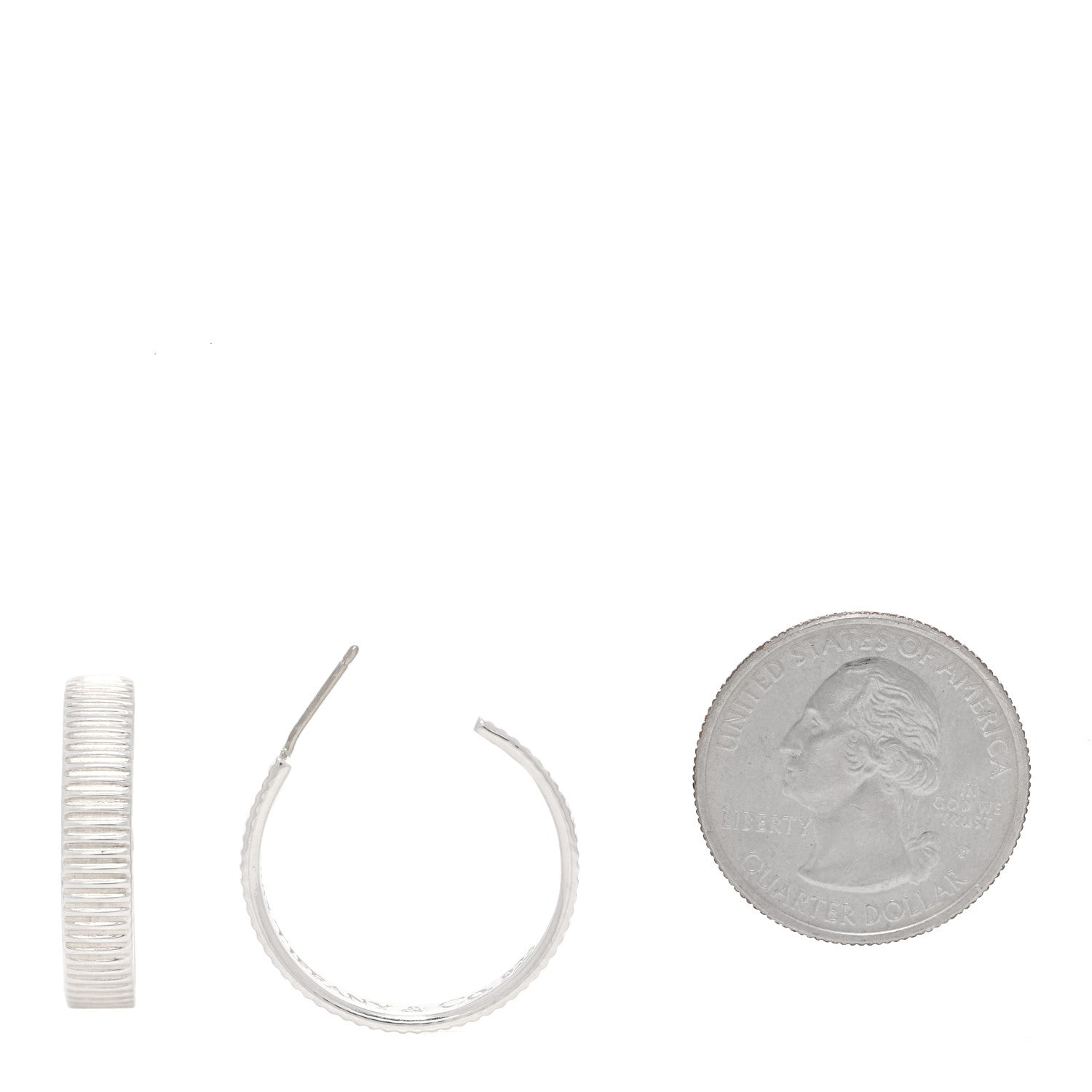 Tiffany Sterling Silver Ribbed Hoop Earrings 2 of 5
