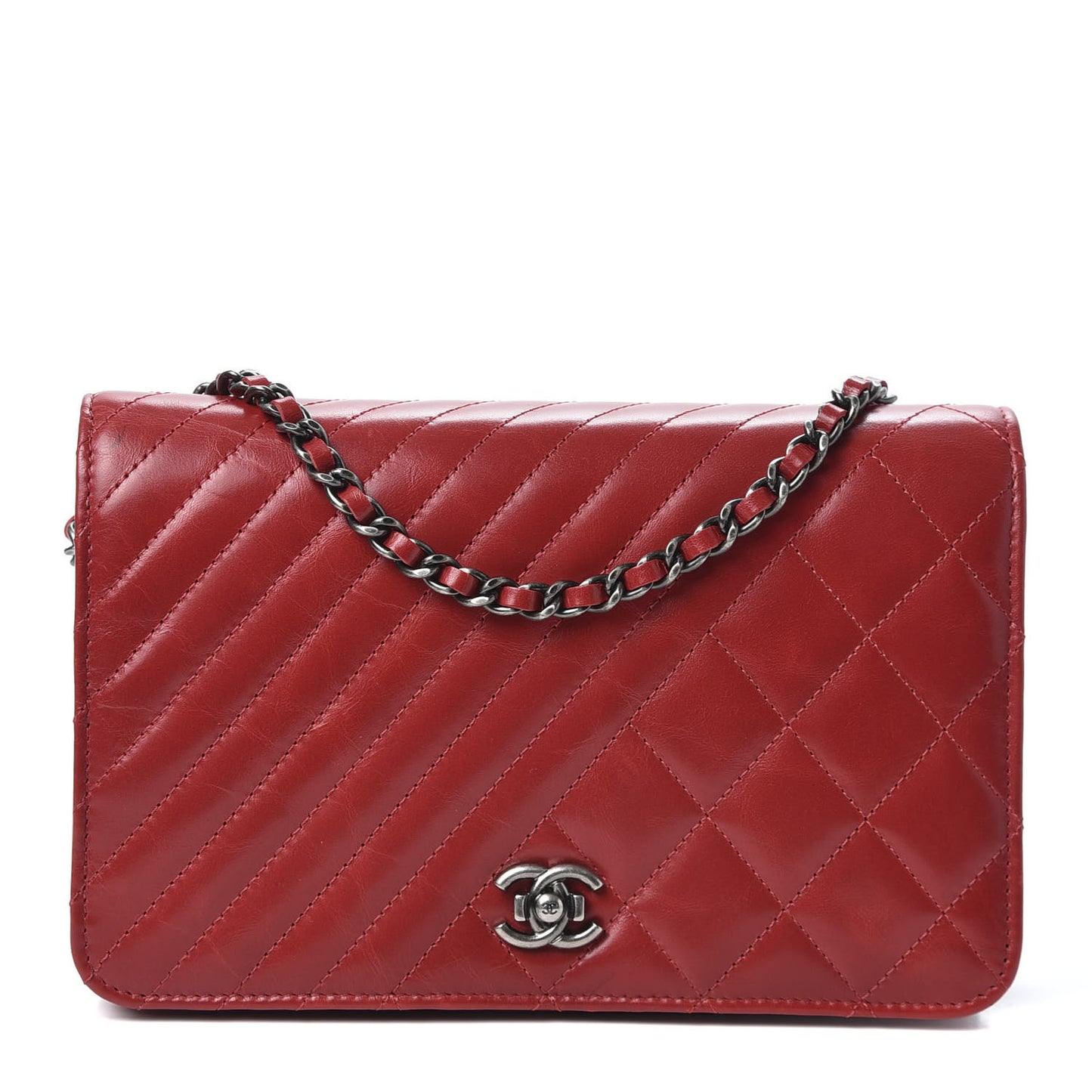 Glazed Calfskin Quilted Coco Boy Wallet On Chain WOC Red
