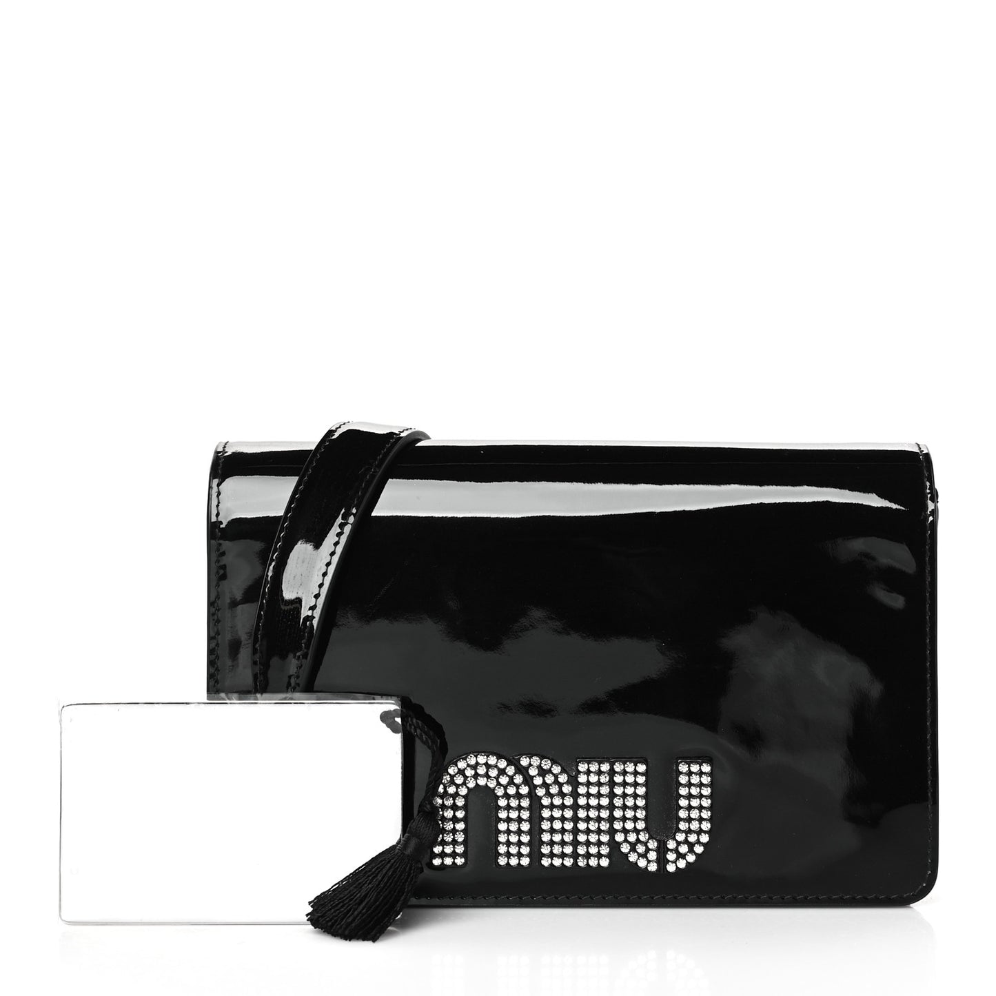 Patent Crystal Logo Mini Crossbody Black
