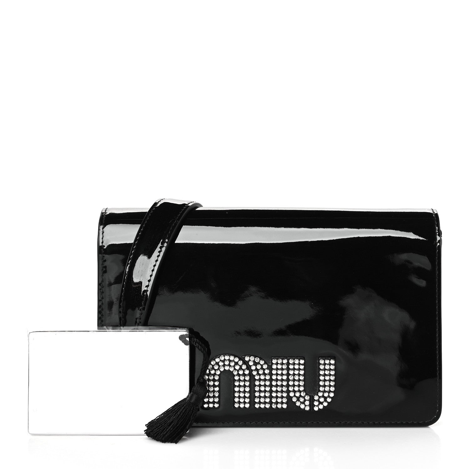 Miu Miu Patent Crystal Logo Mini Crossbody Black 1 of 8