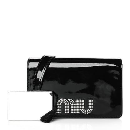 Miu Miu Patent Crystal Logo Mini Crossbody Black 1 of 8