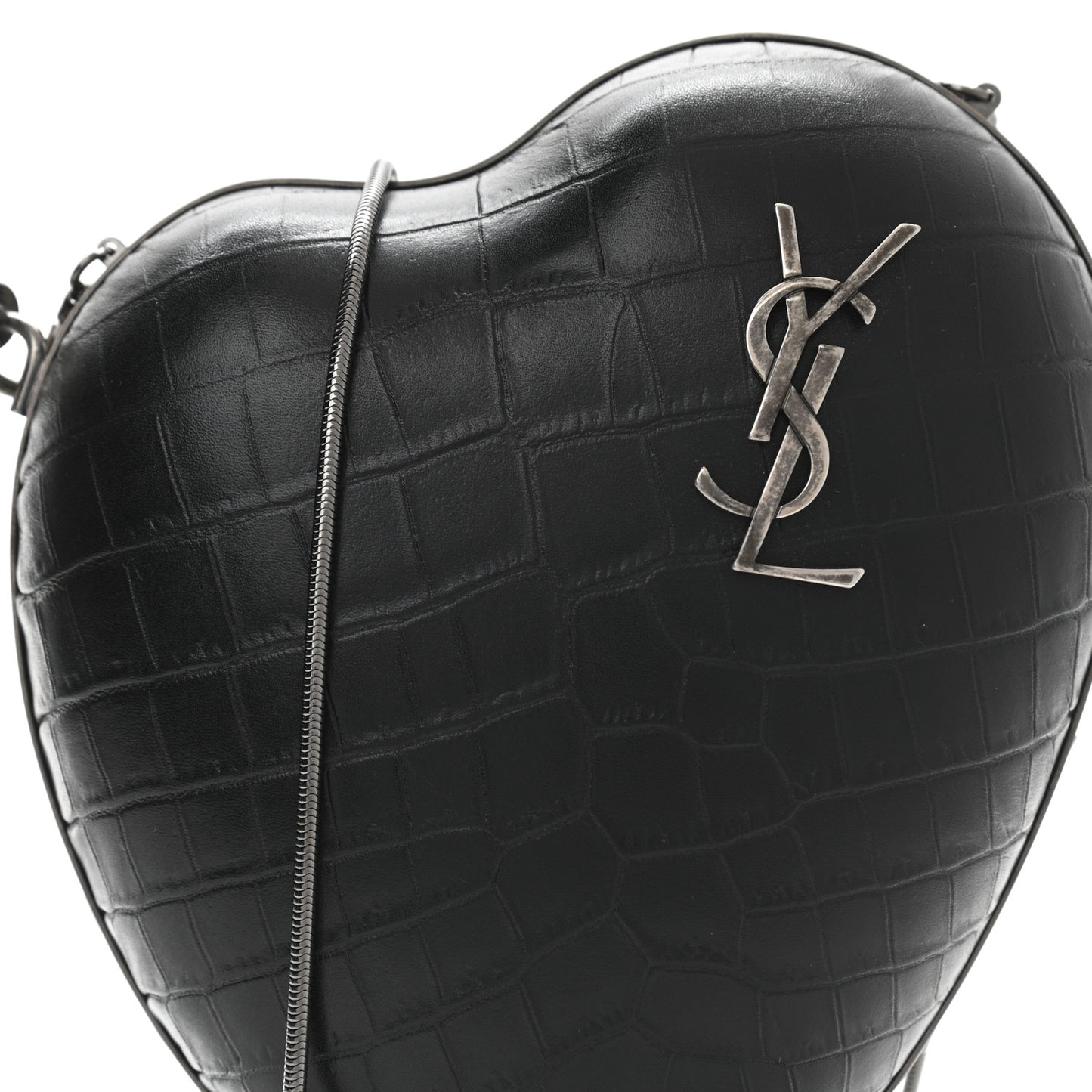 Calfskin Crocodile Embossed Monogram Love Box Bag Black