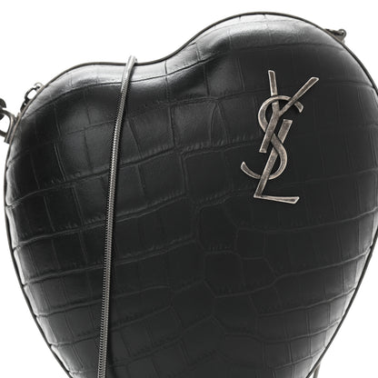Saint Laurent Calfskin Crocodile Embossed Monogram Love Box Bag Black 7 of 10