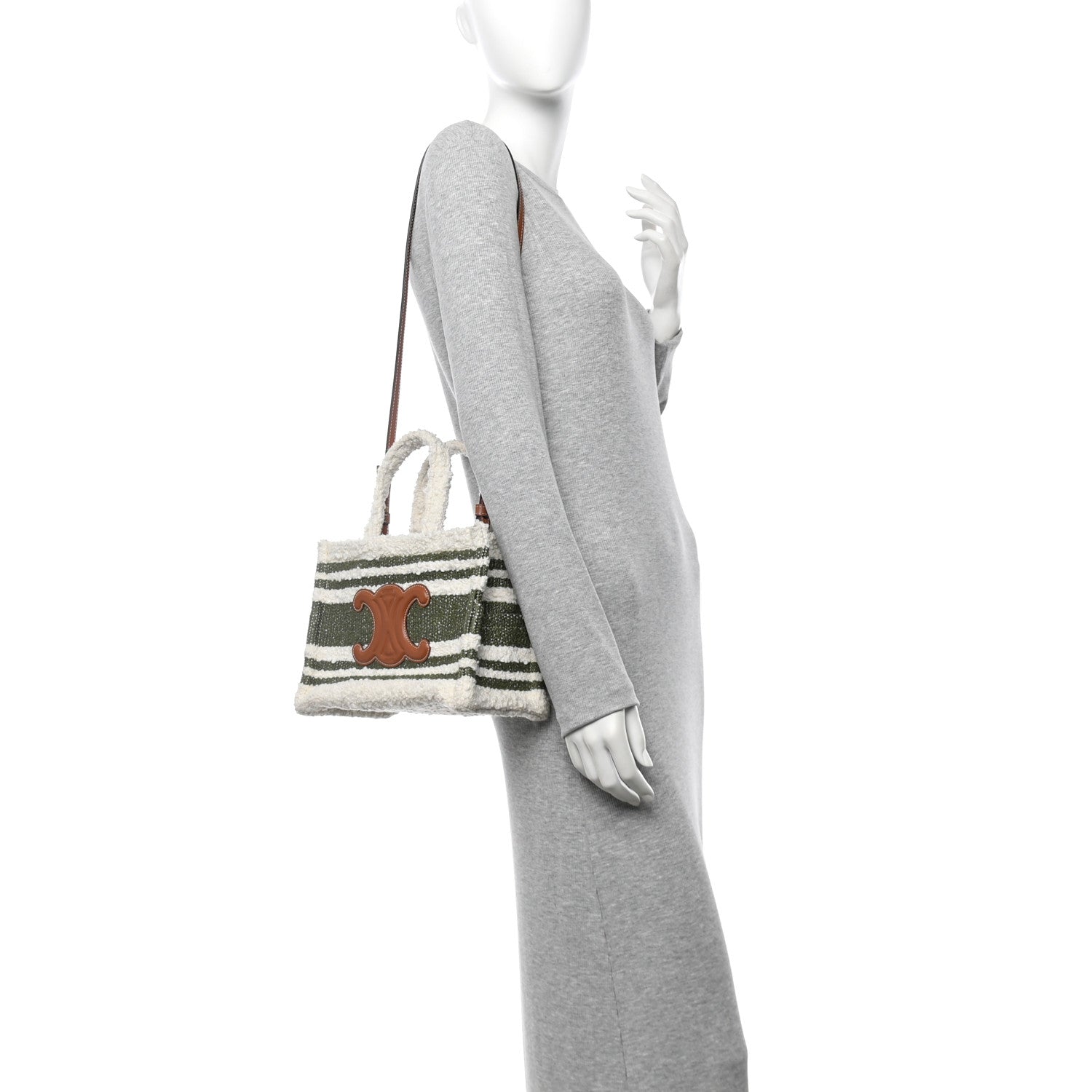 Celine Stripe Triomphe Small Cabas Thais Khaki Tan 2 of 12