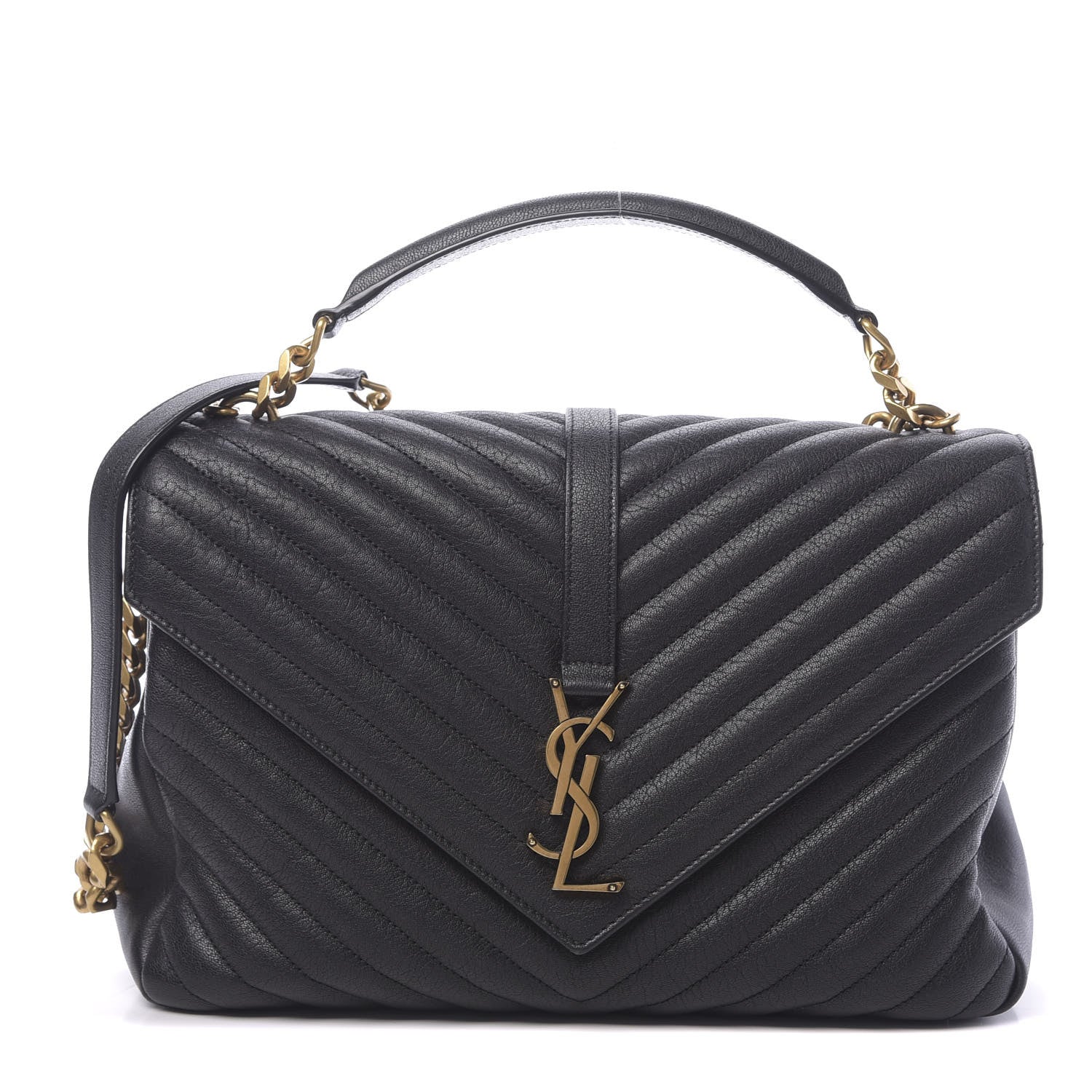 Saint Laurent Sheepskin Matelasse Chevron Monogram Large College Satchel Black 1 of 11