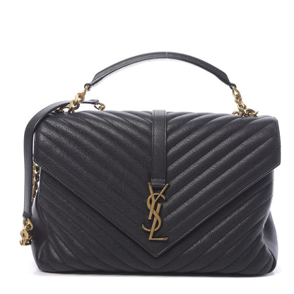 Saint Laurent Sheepskin Matelasse Chevron Monogram Large College Satchel Black 1 of 11