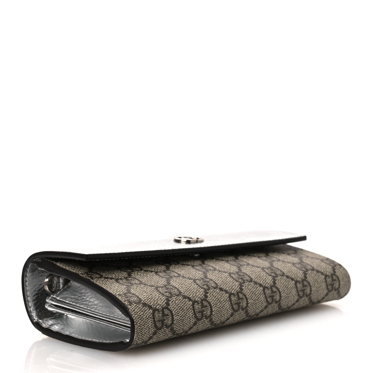 Gucci Metallic Calfskin GG Supreme Monogram Petite GG Marmont Wallet Chain Bag Silver Beige Ebony 4 of 10