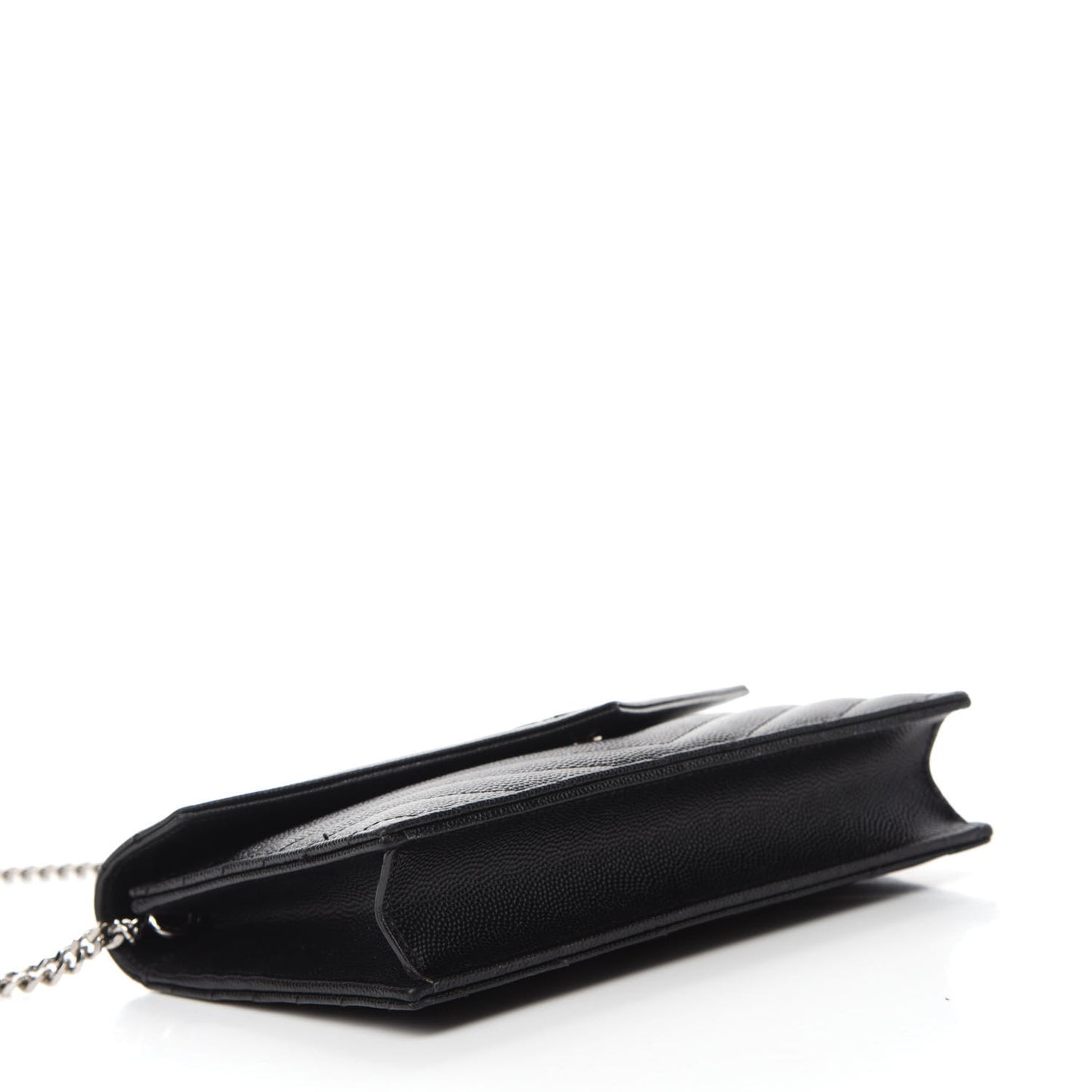 Grain De Poudre Matelasse Chevron Monogram Envelope Chain Wallet Black