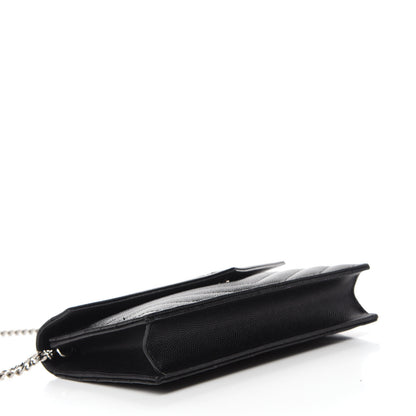 Saint Laurent Grain De Poudre Matelasse Chevron Monogram Envelope Chain Wallet Black 4 of 12