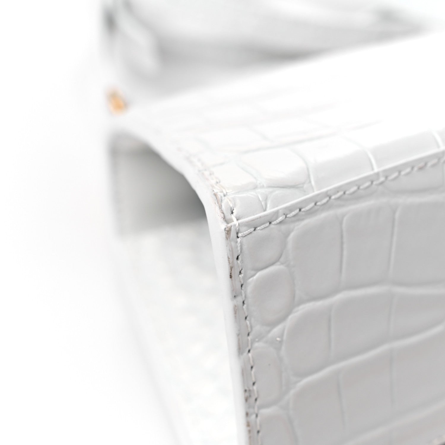 Balenciaga Shiny Calfskin Crocodile Embossed Hourglass Top Handle Bag XS White 9 of 11