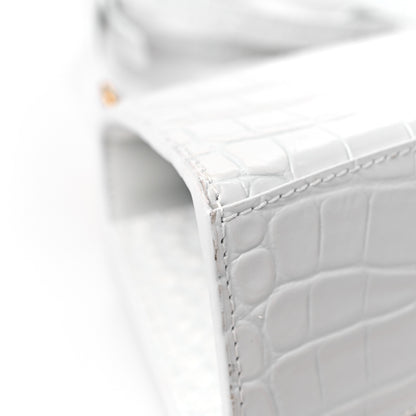 Balenciaga Shiny Calfskin Crocodile Embossed Hourglass Top Handle Bag XS White 9 of 11