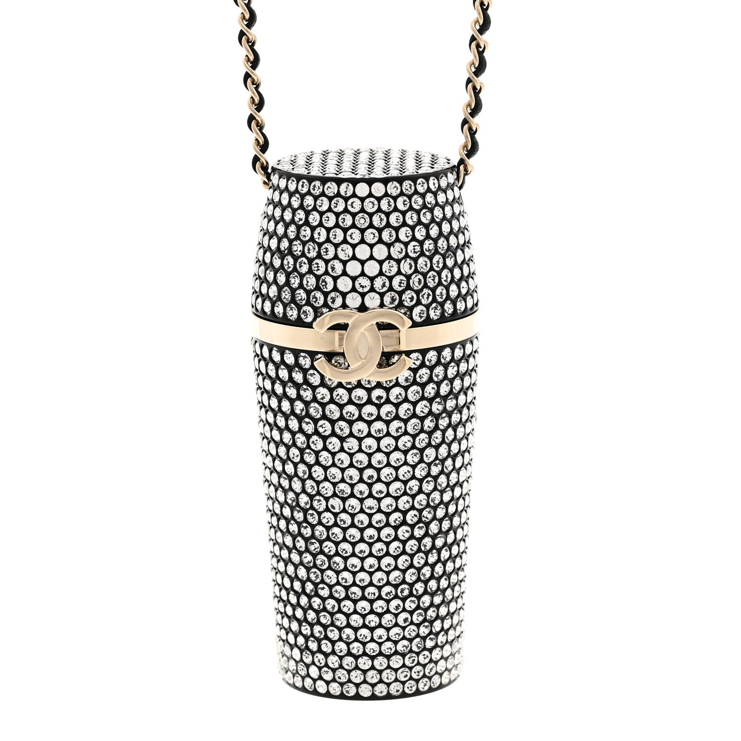 Metal Resin Lambskin Crystal Lipstick Case Long Necklace On Chain Silver Black Gold