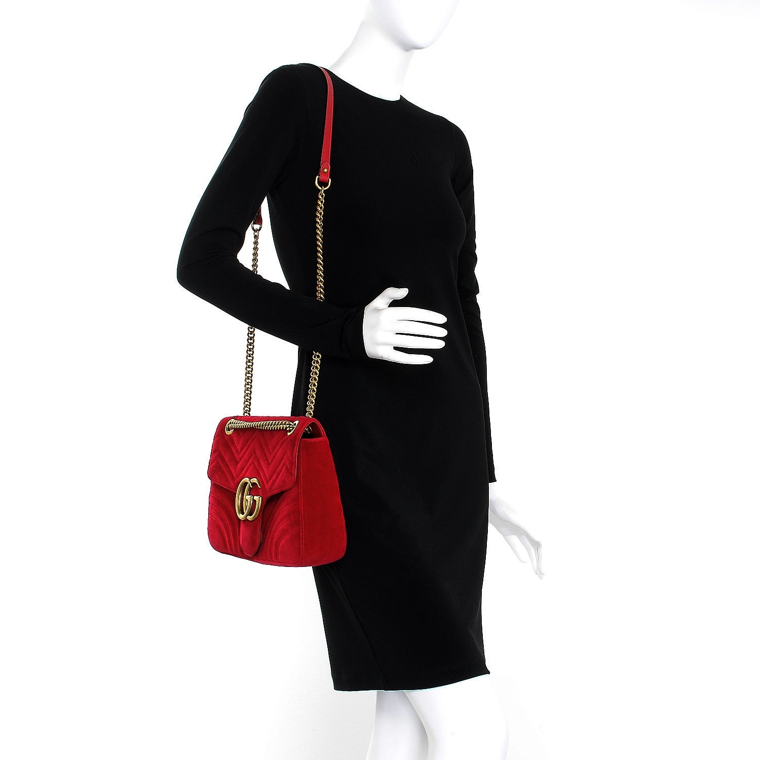 Gucci Velvet Matelasse Medium GG Marmont Shoulder Bag Hibiscus Red 2 of 8
