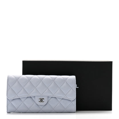 Chanel Caviar Quilted Large Gusset Flap Wallet Light Blue 10 of 10