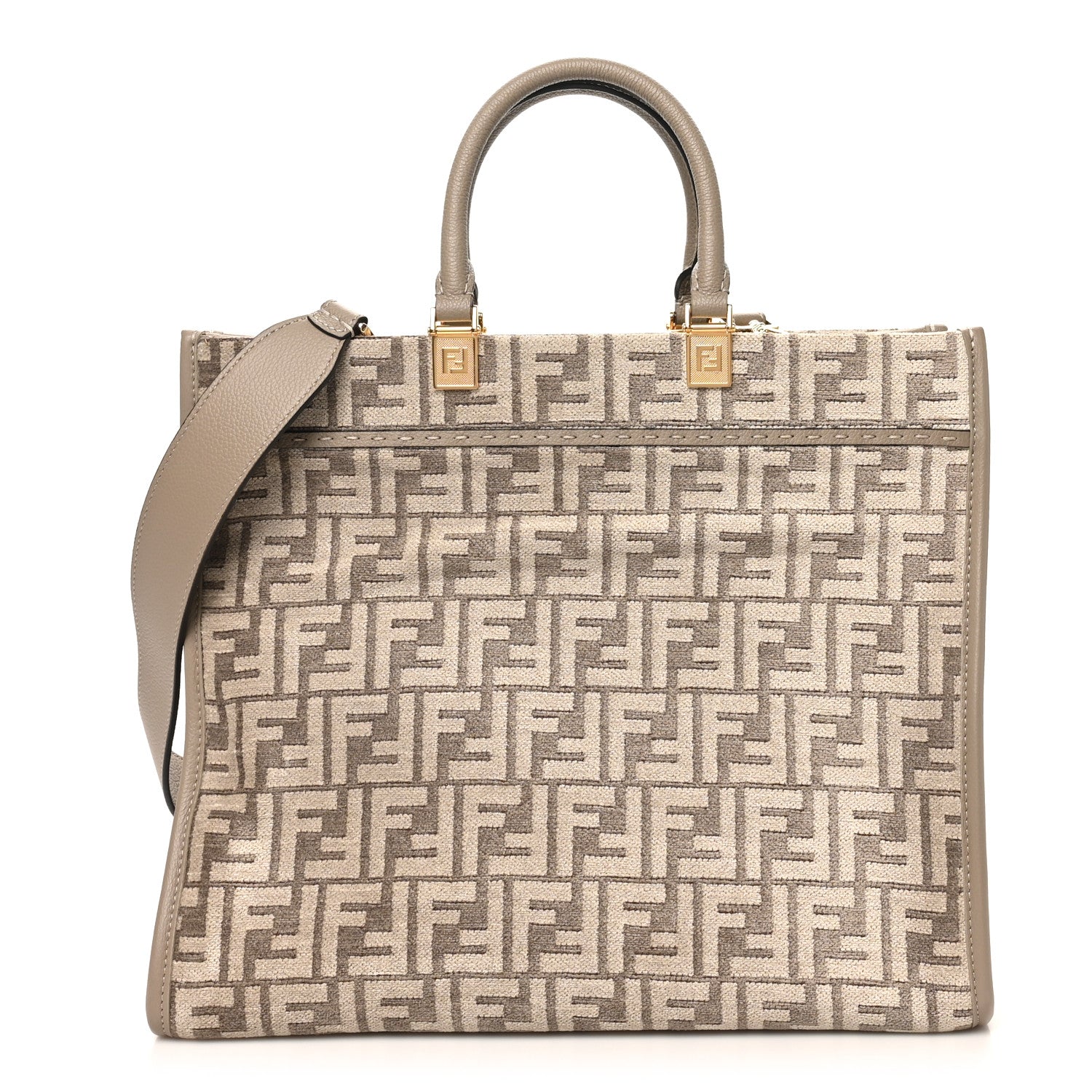 Fendi Chenille Vitello Cher FF Medium Fendi Sunshine Shopper Tote Tortora 1 of 10