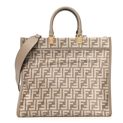 Fendi Chenille Vitello Cher FF Medium Fendi Sunshine Shopper Tote Tortora 1 of 10